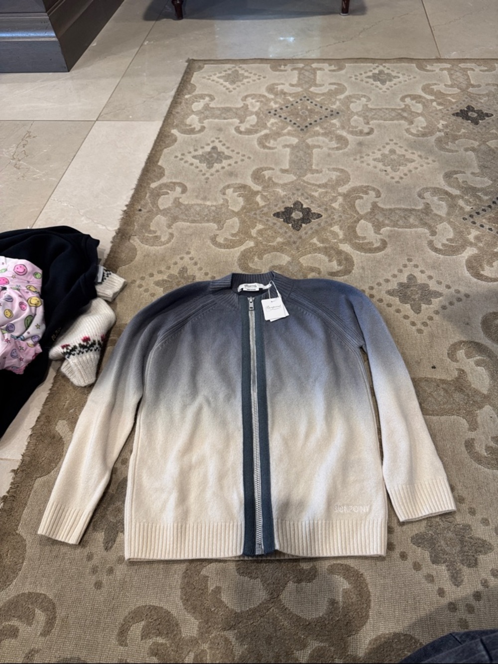 Bonpoint Blue-Gray Ombre Zip Sweatshirt